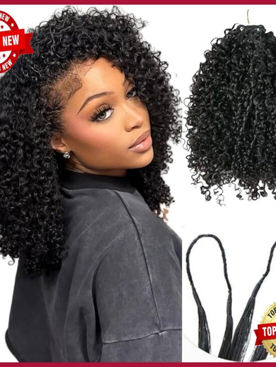 18 Inch Human Hair Extensions Afro Kinky Curly Pre-Separated Knotless Crochet main image 3